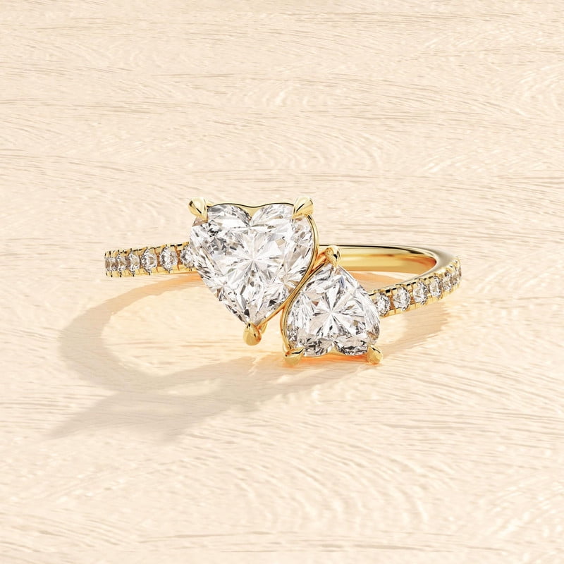 Double Heart Moissanite Promise Ring 14k Gold Minimalist Ring 925 Solid silver Ring Gift for Her