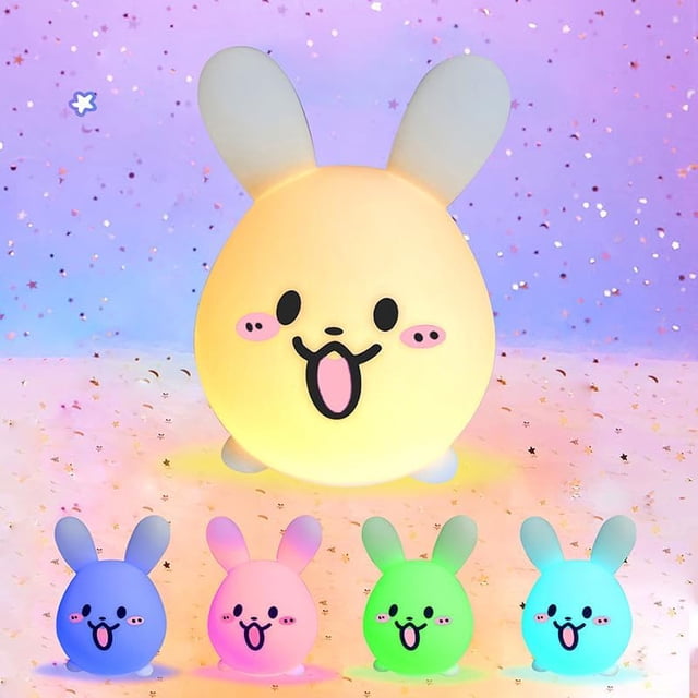 XYCCA Happy White Rabbit Night Light Silicone Soft Table Lamp Cartoon Touch Sensor Desk Lights Bedroom Nursing lamp Children's Room Decoration Table lamp Bookshelf Desk lamp (Happy Rabbit)-0625