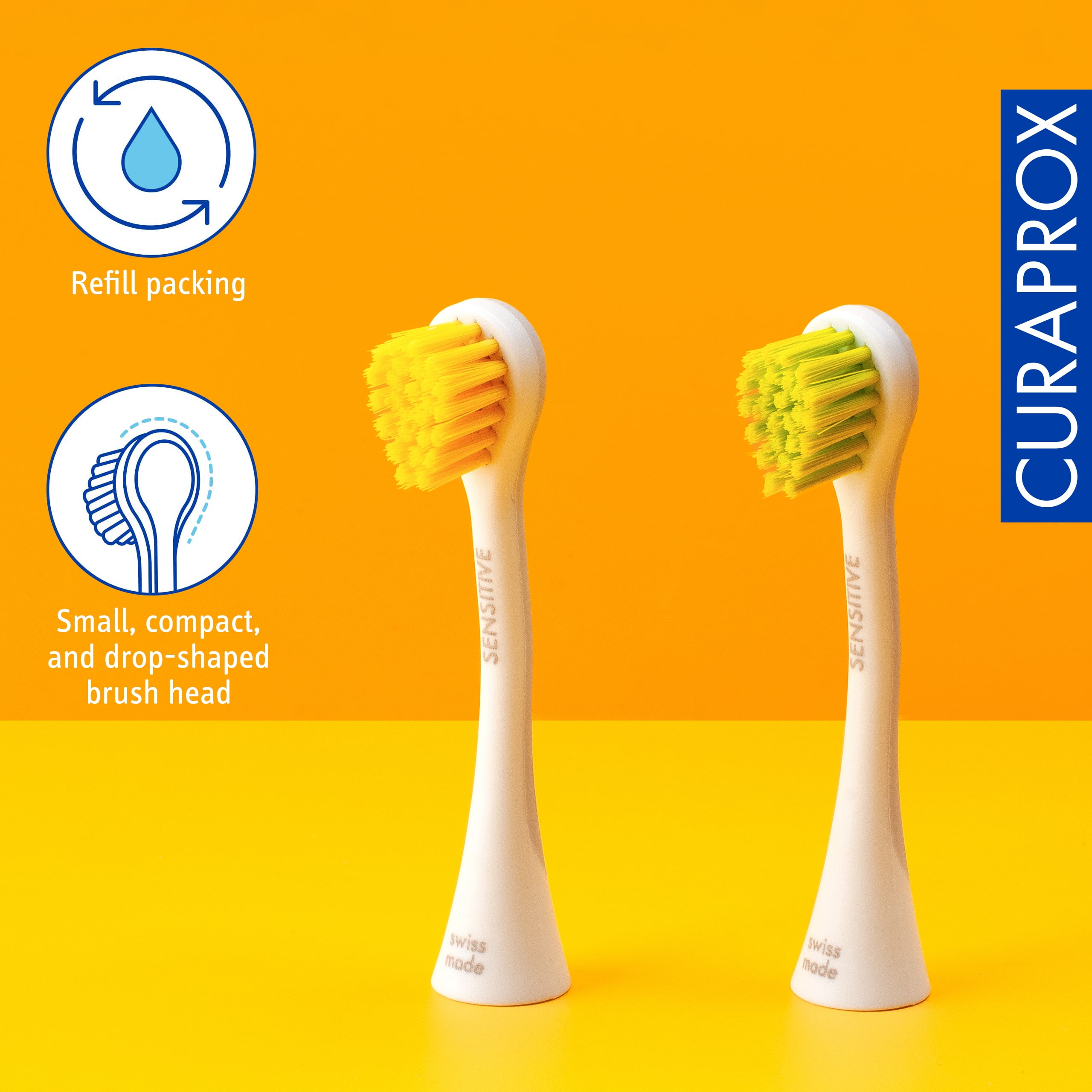 Curaprox Hydrosonic Brush Head Sensitive yellow/green, 2 pcs