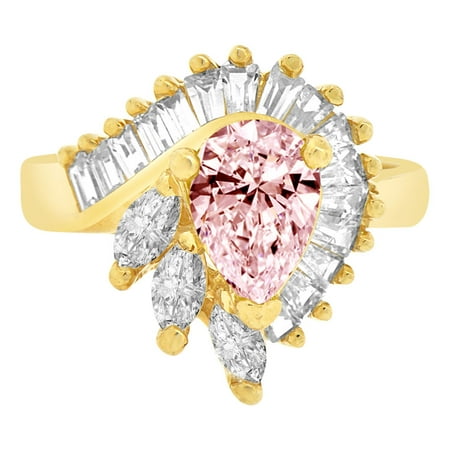 14k Gold Estate Ring - 14k Yellow Gold, Fancy Estate Style Cocktail Ring Created Color Pear CZ Synthetic Oct Birthstones Size 07.5