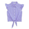 thumbnail image 3 of Yesfashion Girls Sleeveless Plaid Button Down Shirt Summer Crop Tops Tie Knot Ruffle Sleeve Shirt Blouse 3-12Y, 3 of 4