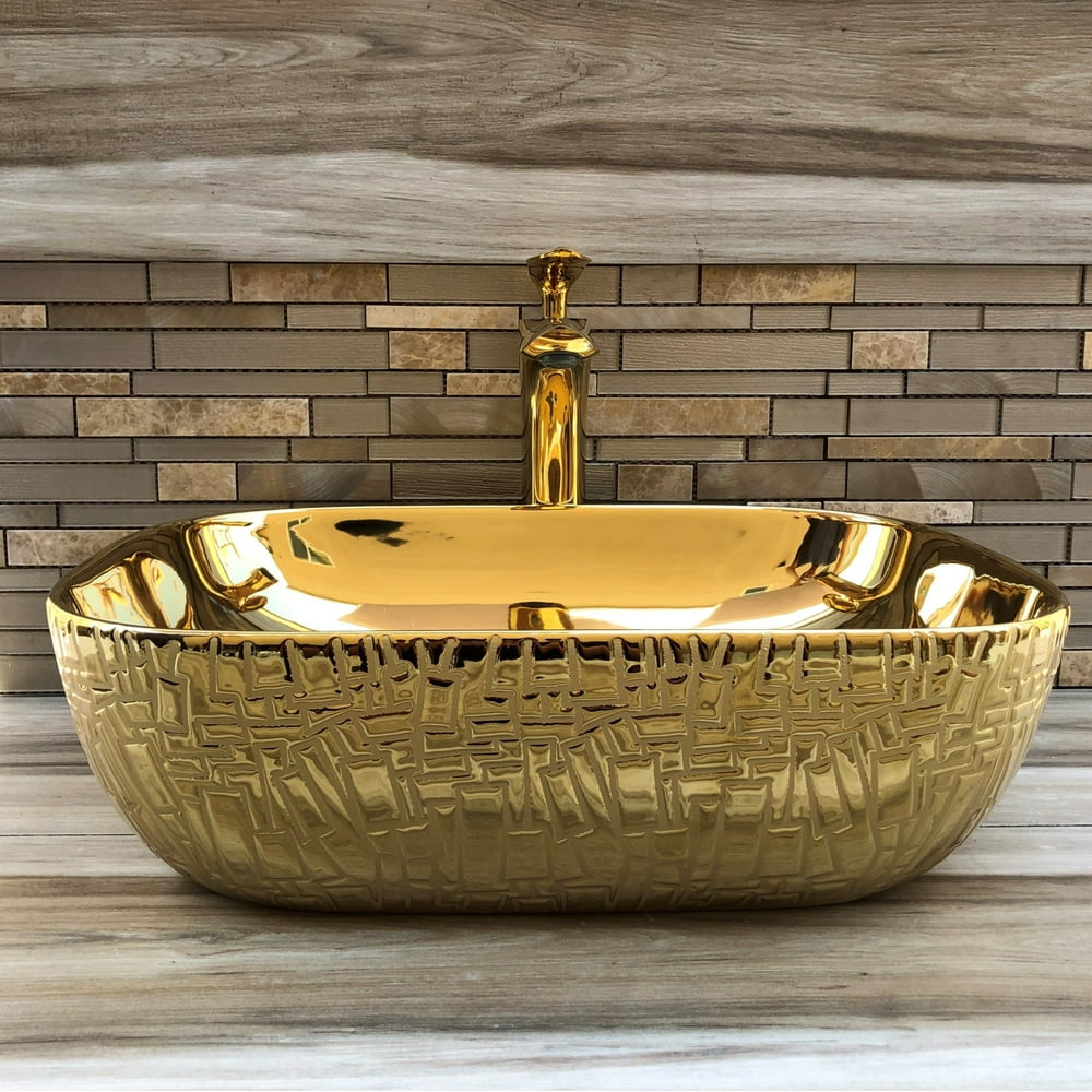 Golden Vessel Sink | Gold Look Countertop Washbasin | Thena Collection ...