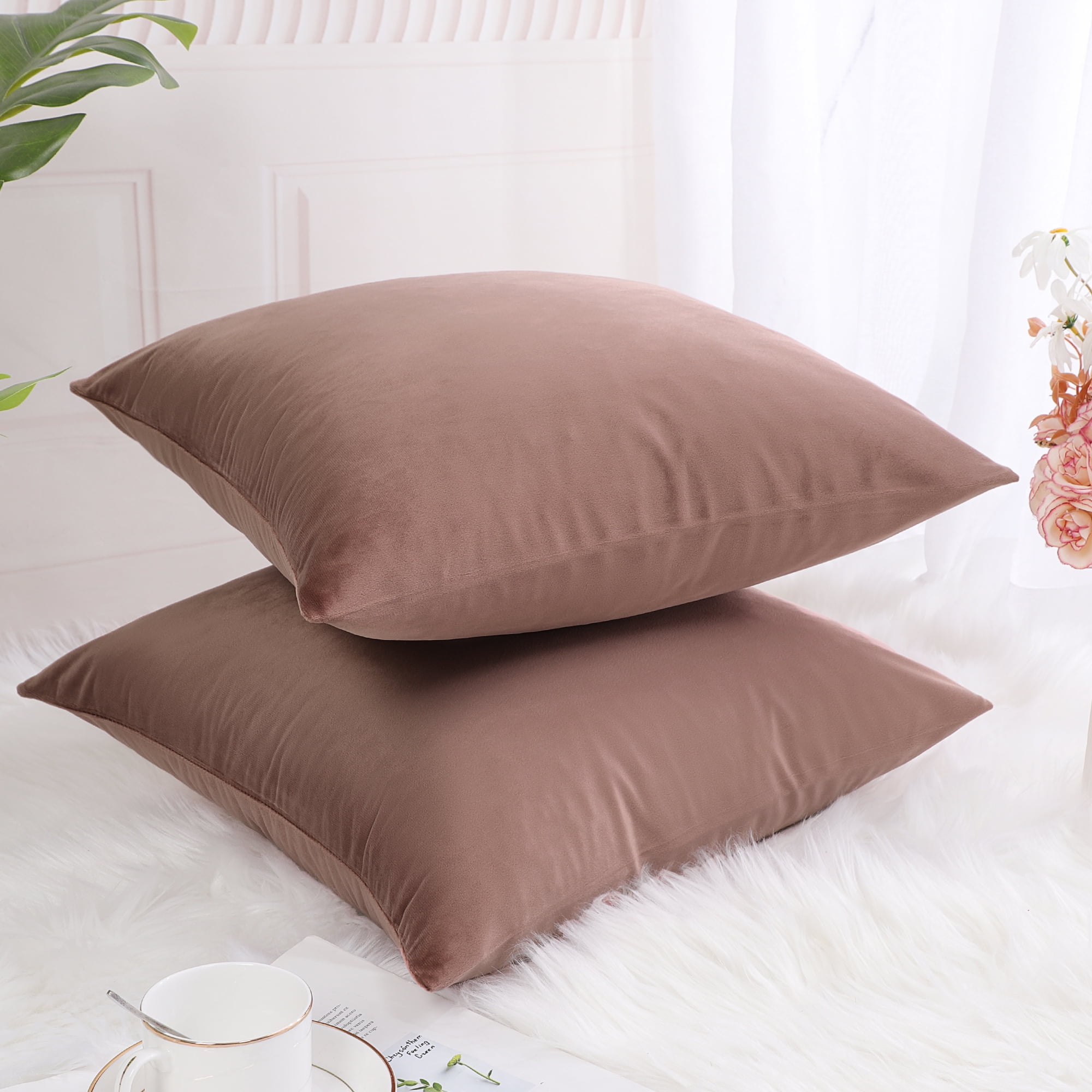 Unique Bargains Velvet Decorative softCushion Throw Pillow Cover 18" x 18" Dark Pink