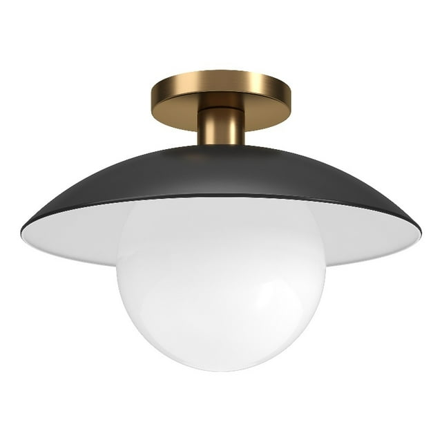 Henn&Hart 14.5"W Metal Semi Flush Mount Light in Matte Black/Brass