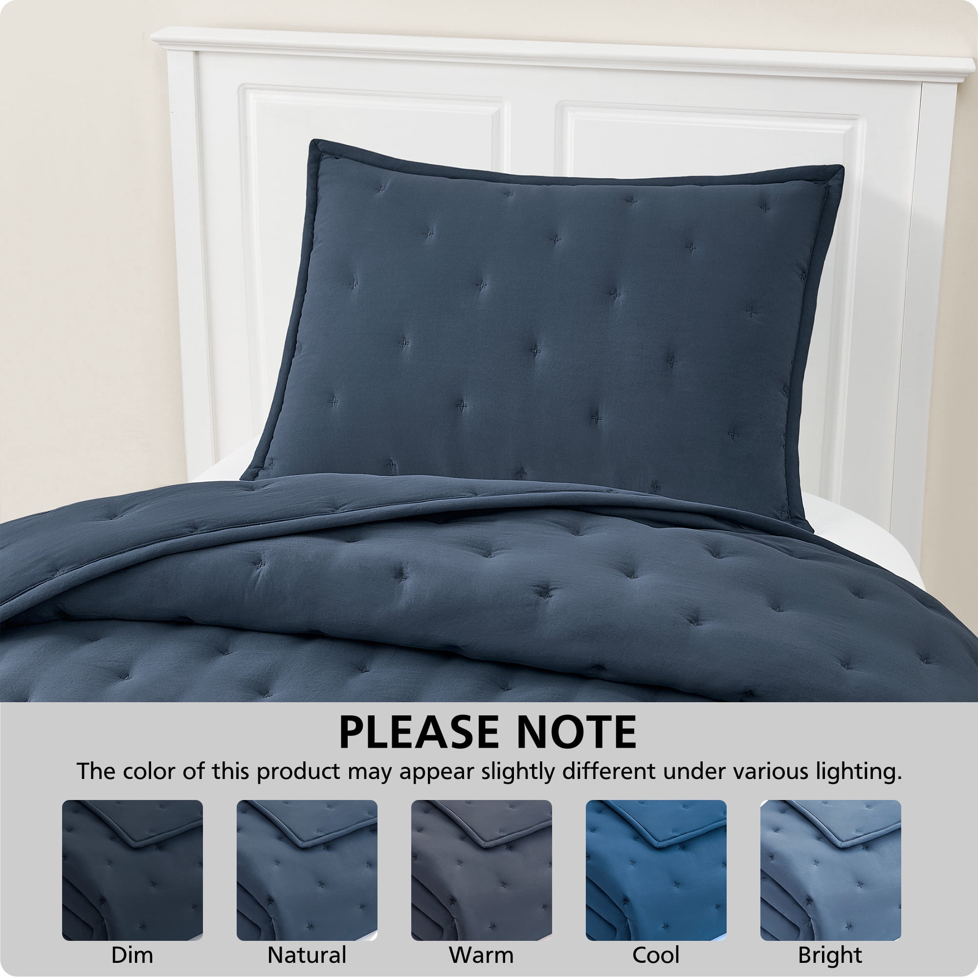 Mainstays Twin/Twin XL Comforter Set, Soft Lightweight & All Season, 2-Piece, Navy Blue