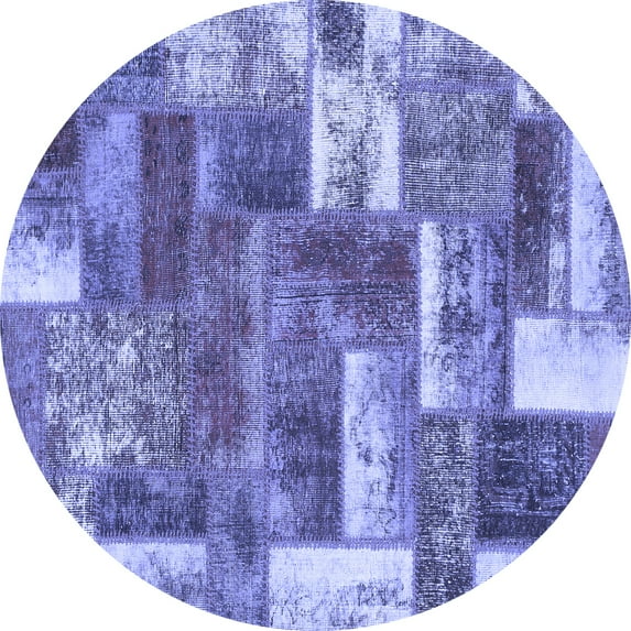 Ahgly Company Machine Washable Indoor Round Patchwork Blue Transitional Area Rugs, 6' Round