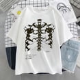 thumbnail image 3 of Camiseta Harajuku con estampado de huesos de calavera oscura para mujer, camiseta informal básica con cuello redondo, camiseta de manga corta para chica, envío directo, 3 of 5