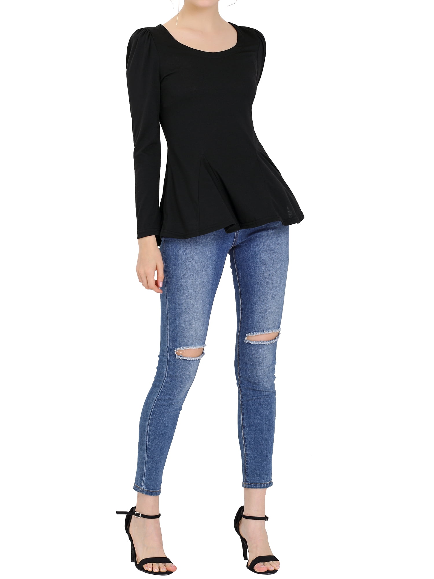 DARING DIVA Women's Long Sleeve Scoop Neck Top S Black