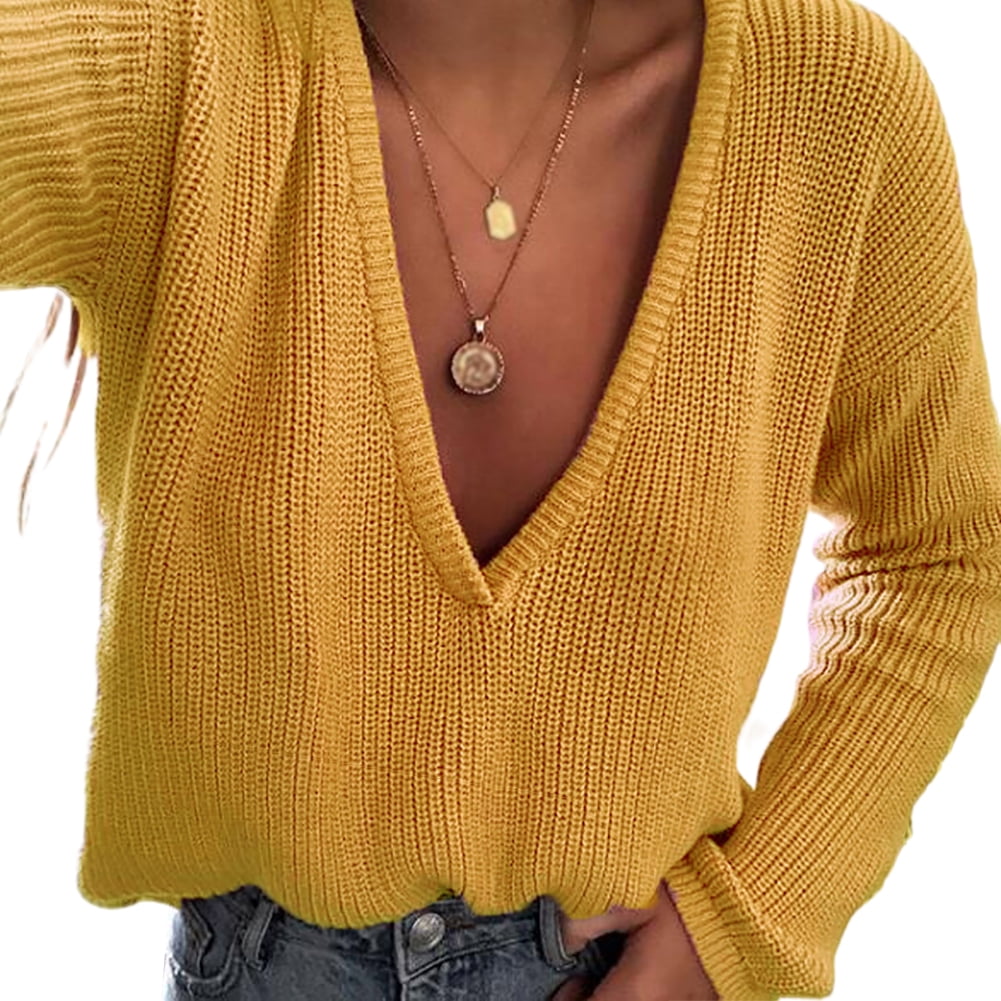 yellow v neck jumper womens