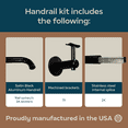 thumbnail image 4 of Industrial Aluminum 1.5 Inch Round Ada Complete Indoor/outdoor Straight Handrail Grab Bar Kit, Returns To Wall, 18 Foot Handrail, Satin Black, 4 of 4