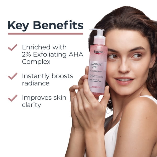 Eucerin Radiant Tone Cleansing Gel, Face Cleanser with AHA Complex, 6.8 Fl Oz Bottle