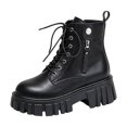 thumbnail image 6 of Rokment Black Chunky Combat Boots for Women Fall Winter Punk Trendy Casual Leather Platform Lug Soles Short Motorcycle Riding Ankle Booties, 6 of 7