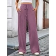 thumbnail image 4 of Pantalones de Pijama Holgados de Punto Suave con Bolsillos y Pernera Acanalada para Mujer con Cordón Ajustable. Rojo Púrpura L, 4 of 9