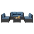 thumbnail image 6 of Walsunny 5 Pieces Outdoor Furniture Patio Sectional Sofa Set, Wicker Rattan Conversation Sets with Cushions and Glass Table, Black Rattan Dark Blue Cushions, 6 of 8