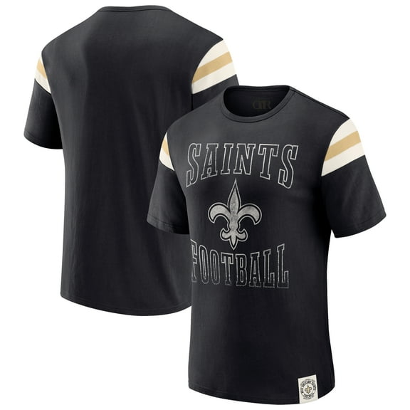 Men's Darius Rucker Collection by Fanatics Black New Orleans Saints Football Stripe Sleeve T-Shirt