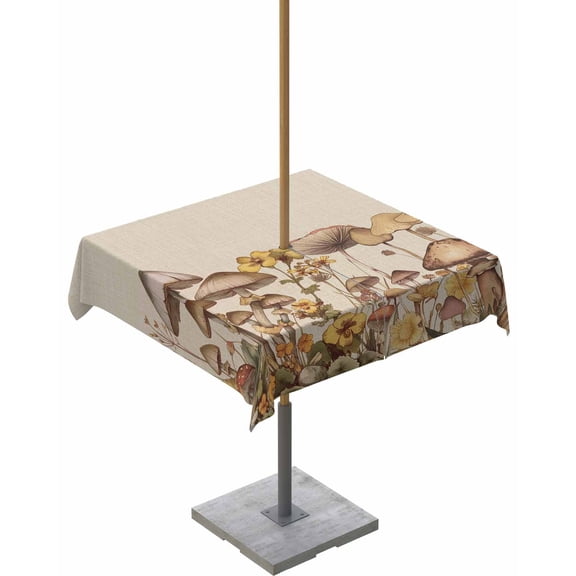 Boanket Outdoor Tablecloth with Umbrella Hole for Patio/Picnic/Party/Camping, Mushroom Waterproof Table Cloth Square Cover Washable, Farmhouse Summer Botanical Floral Rustic (54"x 54")
