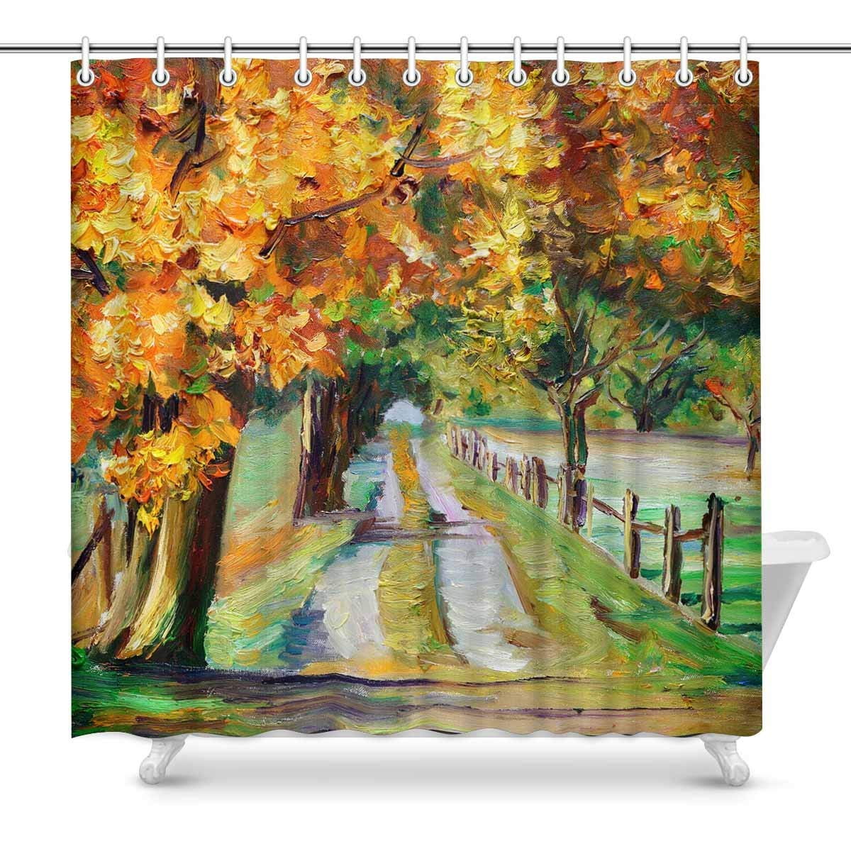 Gckg Oil Painting Shower Curtain Country Road With