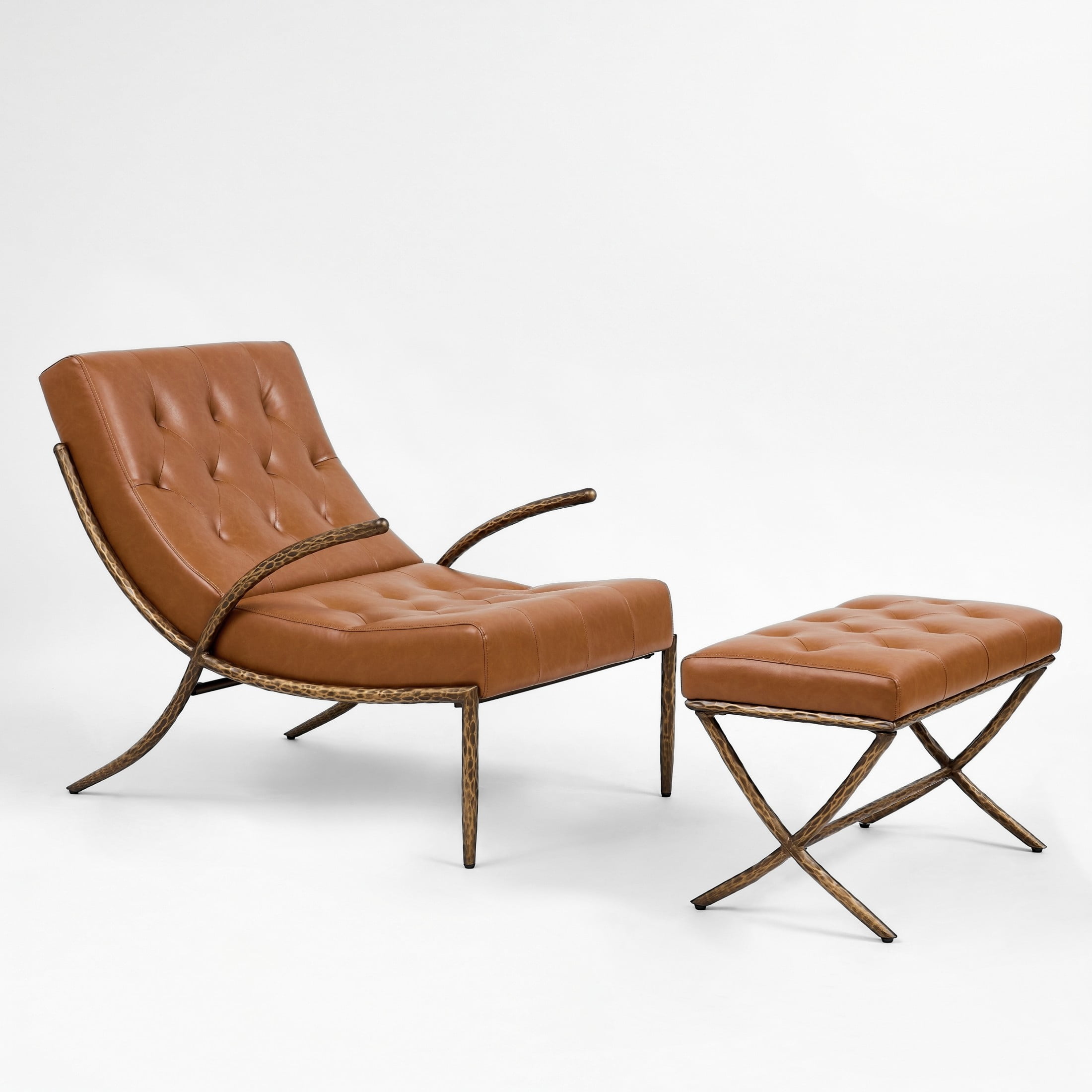 Christopher Knight Home Modern Lounge Chair with Ottoman, Leather Upholstery, Curved Metal Frame, Brown