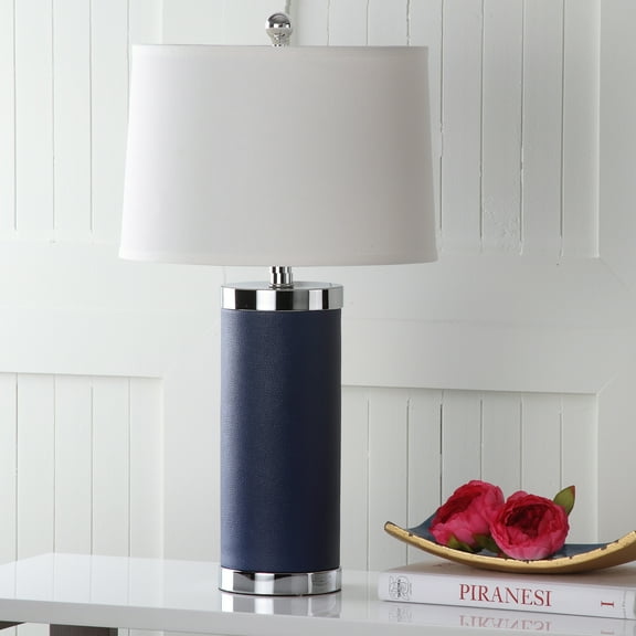 SAFAVIEH Leather 25 in. H Retro Column Table Lamp, Navy, Set of 2