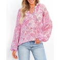 thumbnail image 2 of FreshPretty Women Casual Boho Blouse Dressy Floral Puff Long Sleeve Shirts V Neck Lightweight Chiffon Summer Fall Tops, 2 of 8