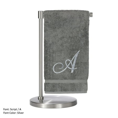 Bath Towels Monogrammed Monogrammed Bath Towel, Personalized Gift, 27 x 54 Inches - Set of 2 - Silver Script Embroidered Towel - 100% Turkish Cotton- Soft Terry Finish - For Bathroom,Kitchen or Spa - Script A Gray ()