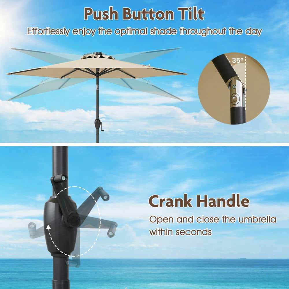 Spaco 7.5 Feet Solar Powered Patio Umbrella, Outdoor Shade with LED Lights and Crank Handle, Beige