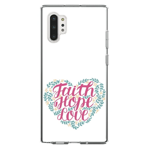 DistinctInk Clear Shockproof Hybrid Case for Galaxy Note 10 PLUS (6.8" Screen) - TPU Bumper, Acrylic Back, Tempered Glass Screen Protector - Faith / Hope / Love - Floral