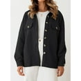 thumbnail image 4 of Women'S Fall Casual Long Sleeve Button Down Loose Light-Weight Shacket Shirt Jacket Coat Outerwear with Pockets Black S, 4 of 6