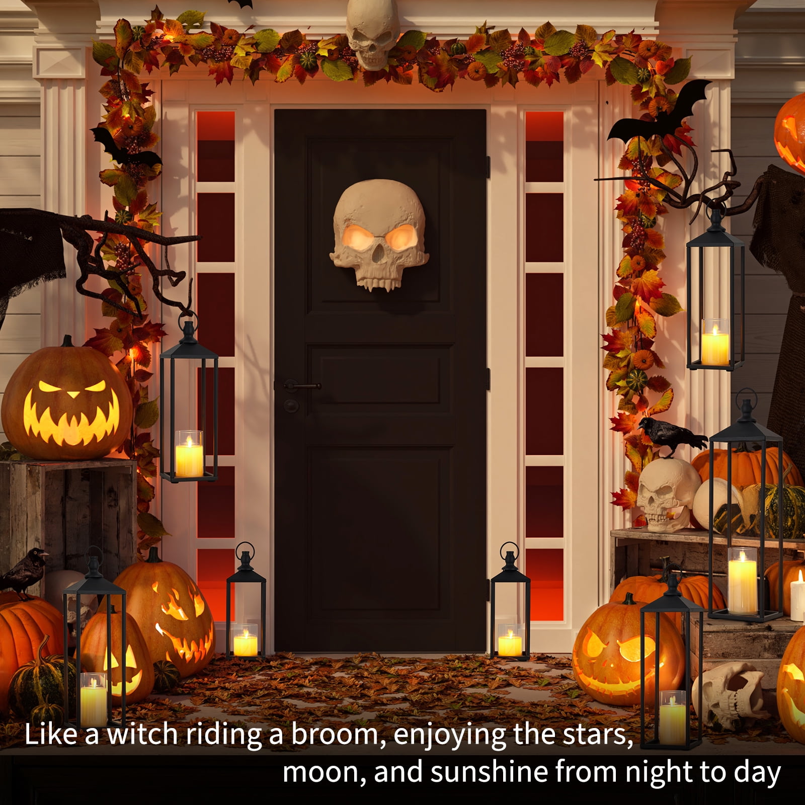 Gaderth 19" 22" Metal Candle Lanterns Set with Flameless LED Candles, Halloween Christmas Important Moments or Ordinary Life Lanterns Decorative for Outdoor Indoor, Patio Porch Garden Floor