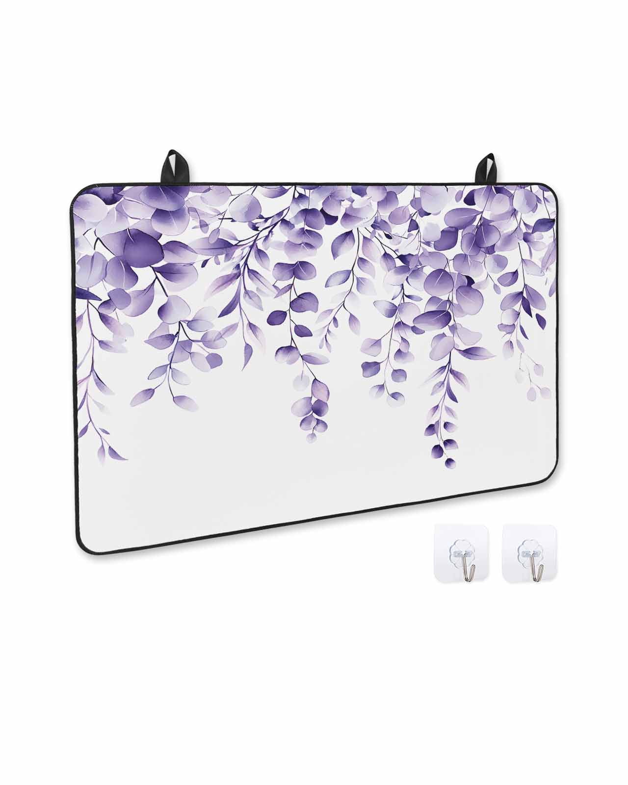 nqOlkjepod Large Induction Cooktop Protector Mat 36"x21", Purple Eucalyptus Leaves Stove Top Covers for Electric Stove, Watercolor Spring Botanical Stove Burner Cover Mats, Glass Top Stove Cover
