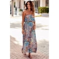 thumbnail image 3 of LASCANA Women's Patchwork Print Bandeau Maxi Dress Ruffle Trim, 3 of 5