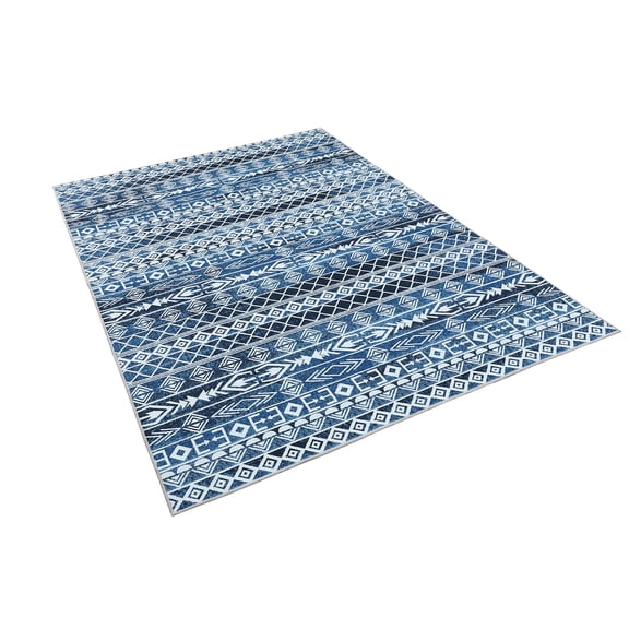 ExpanseEcho Boho Geometric Area Rug Blue 4x6 ft - Washable Non-Slip Low Pile