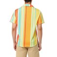 thumbnail image 3 of Unique Bargains Men's Summer Striped Shirt Short Sleeve Button Down Beach Shirts 2XL Orange Green Yellow, 3 of 6