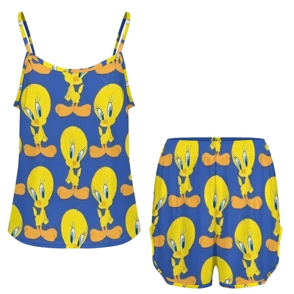 Tweety Bird Women'S Two-Piece Ice Silk Pajama Set Camisole Top And Shorts XL
