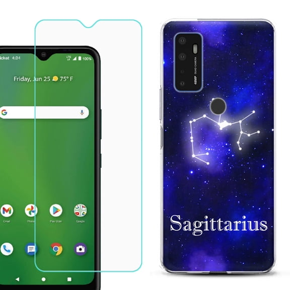 Shockproof Bumper Phone Case for AT&T Radiant Max 5G / Fusion 5G, with Tempered Glass Screen Protector, by OneToughShield ® - Sagittarius