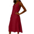 thumbnail image 5 of HBBIKVI Decorative Button Dress for Women Summer Sleeveless A-Line Midi Dress with Scoop Neckline,Three Front Buttons,and Side Pockets for Casual Summer Days, 5 of 6