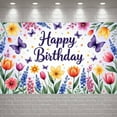 thumbnail image 3 of Colorful Floral Banner Butterfly Pattern Floral Birthday Display Spring Style Vibrant Flowers Butterfly Birthday Backdrop for Birthday Party Kids Celebration Indoor Decoration, 3 of 9