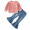 Pink, variant on 4T Toddler Baby Girls Clothes Baby Girls Outfits 4-5T Baby Girls Long Sleeve Round Neckline Top Jeans Pants 2PCS Set Red