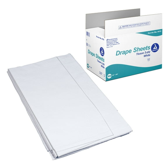 Dynarex Drape Sheet, 2-Ply Tissue, White, Disposable Paper Sheet Used by Medical Professionals for Patient Privacy and Protection, 40" x 60", Pack of 100