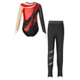 thumbnail image 3 of IEFIEL Girls 2Pcs Athletic Fitness Outfit Shiny Metallic Unitard with Pants Leggings Ballet Rhythmic Gymnastics Suit Red 10, 3 of 5