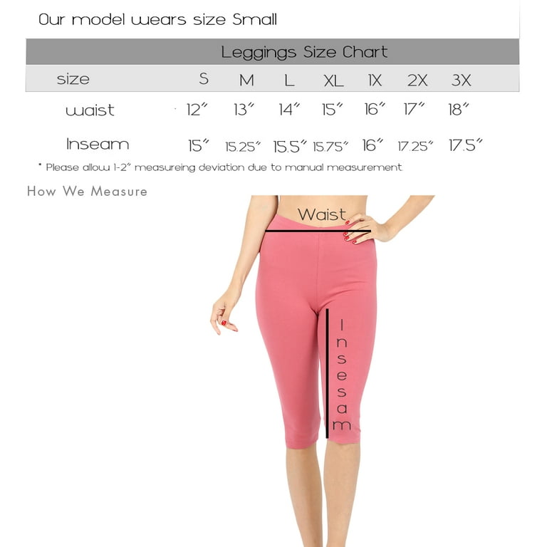 Women & Plus (S-3X) Essential Basic Cotton Spandex Stretch Below Knee  Length Capri Leggings (Single & Multi Packs Available) 