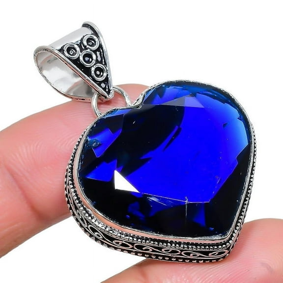 London Blue Topaz Gemstone Handmade 925 Sterling Silver Jewelry Pendant 2.17" AH-815