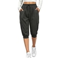 thumbnail image 5 of Women's Lightweight Capri Pants Quick Dry Cargo Pants Elastic Waist Drawstring Cropped Casual Jogger Pants with Pockets Hiking Pants Dark Gray, 5 of 7