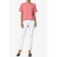 thumbnail image 6 of Women's Lightweight Woven Dolman Short Sleeve Boat Neck Relaxed Blouse Basic Top, 6 of 7