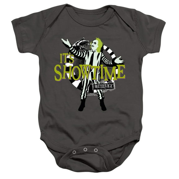 Beetlejuice Its Showtime Unisex Infant Snap Suit for Baby (6 Months) Charcoal