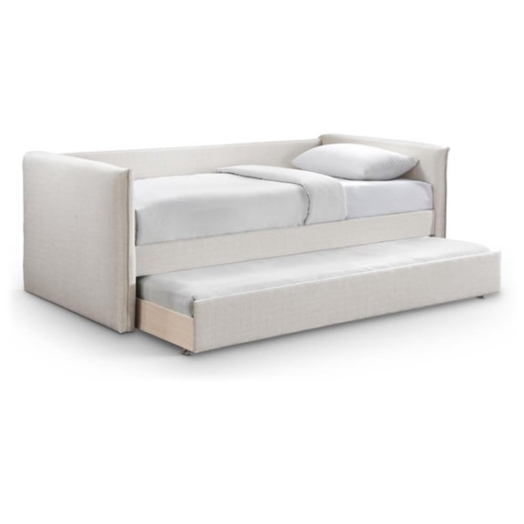 Pemberly Row Contemporary Cream Linen Textured Fabric Twin Daybed