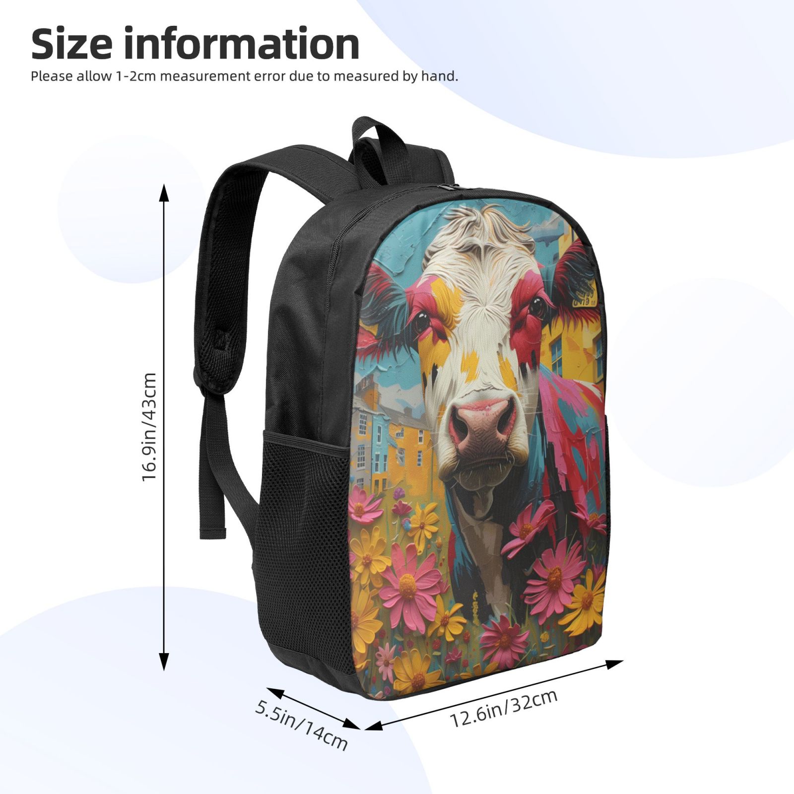Xecao Yellow Daisy Cow print Travel Backpack, Large Computer Backpack for Men Women, College School Rucksack Book Bag