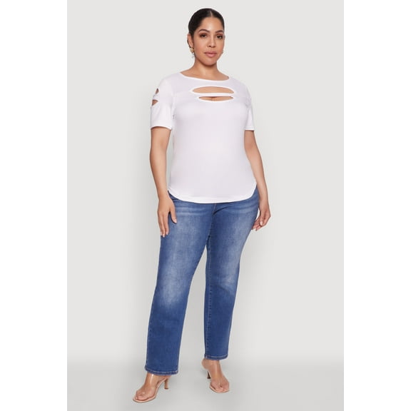 Womens Plus Size Cut Out Crew Neck Tee