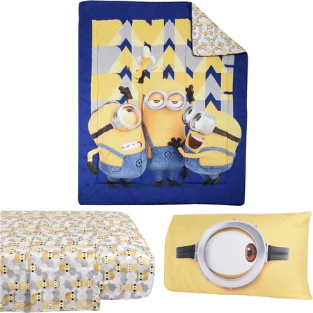 Minions Despicable Me Soft Bedding Sheet Set with Reversible Comforter Twin Bed in Bag 4 Pcs Set for Kids Minions Despicable Me Soft Bedding Sheet Set with Reversible Comforter Twin Bed in Bag 4 Pcs Set for Kids