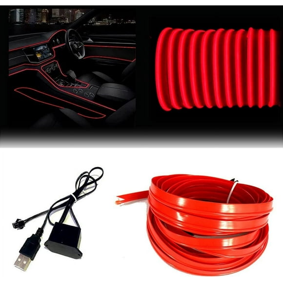 Car Interior Light Strip Neon Atmosphere Glowing Strobing Electroluminescent Light Glowing EL Wire Cable for Car Door/Console/Seat/Dash Board Decoration(2 Meter)